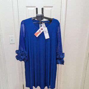 Nina Leonard NWT Royal Blue Cocktail Dress Ruffle Sleeve Plus 1X